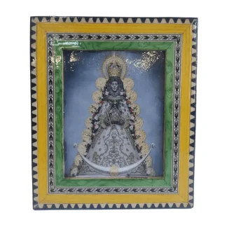 Marco de taracea con imagen de la Virgen del Rocío